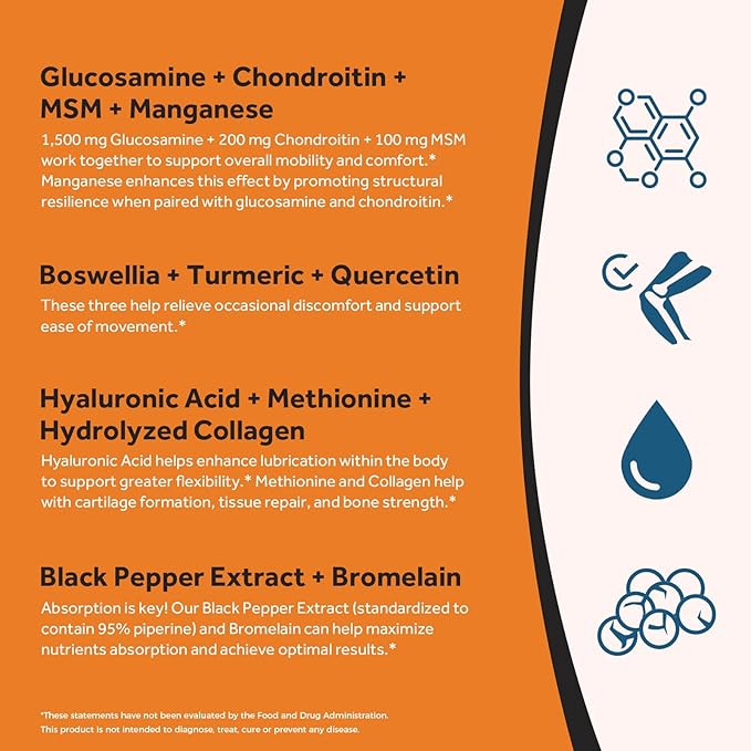 Doctor's Recipes Glucosamine Chondroitin MSM Turmeric Quercetin, Movement Support Supplement for Men & Women, with Black Pepper for High Absorption, Mobility & Flexibility, No Shellfish, 240 Tablets