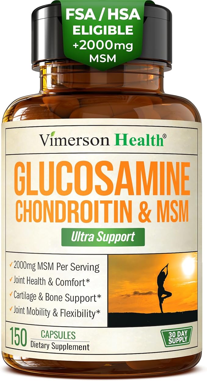 Glucosamine Chondroitin MSM Supplement – 3-in-1 Joint Supplements for Men and Women w/Glucosamine Sulfate 1500mg, Chondroitin Sulfate 1200mg & MSM 2000mg for Joint Health – FSA Eligible 150 Caps