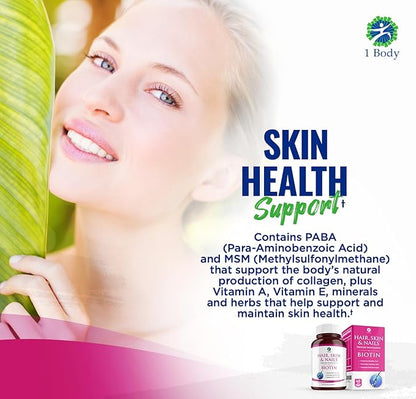 1 Body Hair Skin Nails Vitamin Complex with Biotin - Complete Formula with 26 Essential Vitamins for Men & Women - 3 Pack