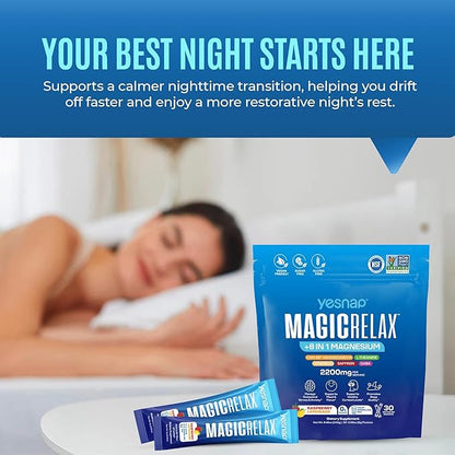 MAGICRELAX Supercalm 8-in-1 Chelated Magnesium Powder Drink Mix,KSM-66 Ashwagandha, Saffron, GABA, L-Theanine, Vitamin D3,Supports Stress Healthy Cortisol, Mood & Sleep, Zero Sugar Raspberry Lemonade