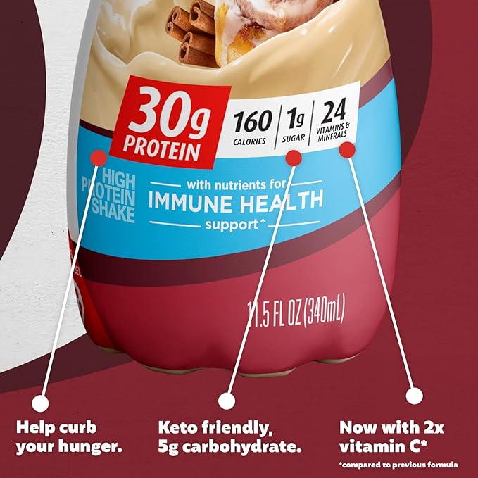 Premier Protein Shake,Cinnamon Roll,30g Protein,No Added Sugar,24 Vitamins & Minerals to Support Immune Health,11.5 fl oz (Packaging May Vary),(Pack of 24)