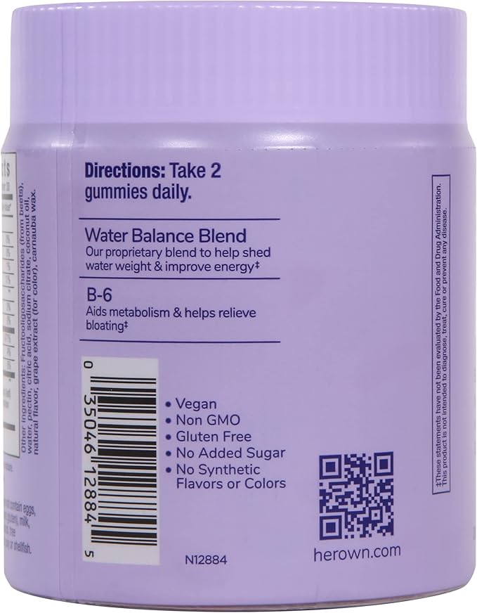 her own Debloat Gummy, Bloating & Gas Relief, Helps Reduce Water Retention, Supports Energy, with Apple Cider Vinegar and Dandelion, Gluten and Soy Free, Vegan, 60 Gummies, 60 Servings, (Pack of 2)