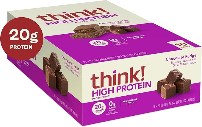 think! Protein Bars, High Protein Snacks, Gluten Free, Kosher Friendly, Chocolate Fudge, Nutrition Bars, 2.1 Oz per Bar, 10 Count (Packaging May Vary)
