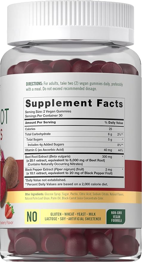 Carlyle Beet Root Gummies | 60 Count | Extract Supplement with Black Pepper and Vitamin C | for Men & Women | Beta Vulgaris | Strawberry Flavor | Vegan, Non-GMO, and Gluten Free