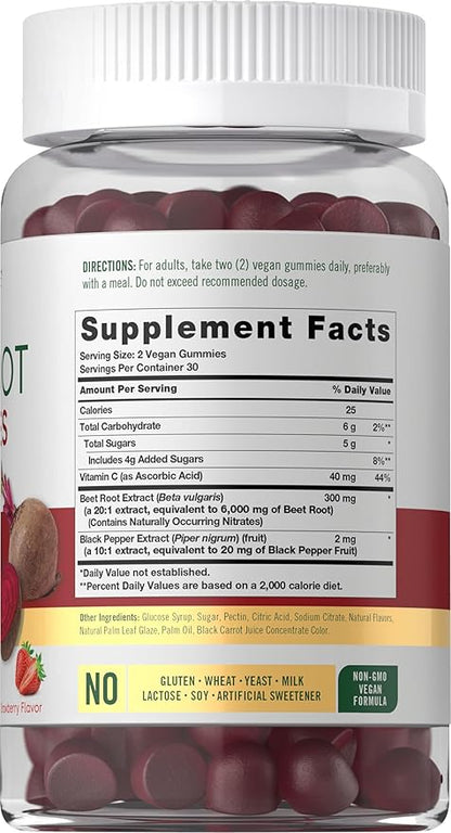 Carlyle Beet Root Gummies | 60 Count | Extract Supplement with Black Pepper and Vitamin C | for Men & Women | Beta Vulgaris | Strawberry Flavor | Vegan, Non-GMO, and Gluten Free