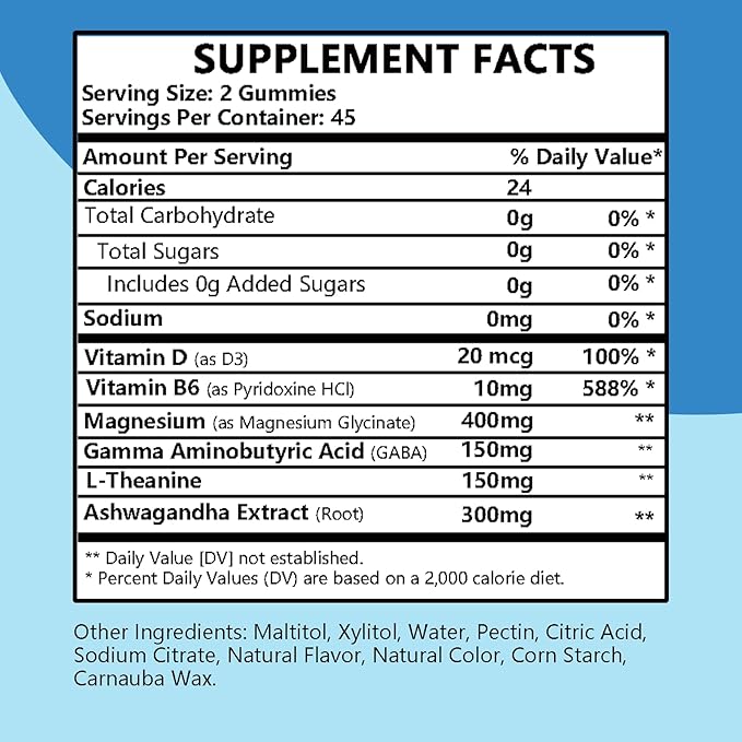 Cortisol Supplements for Women, Calm Magnesium Glycinate Gummies, Ashwagandha, L-Theanine, GABA, D3, B6, Mood Anxiety Sleep Relax, Raspberry Flavour, Vegan 90 Gummies