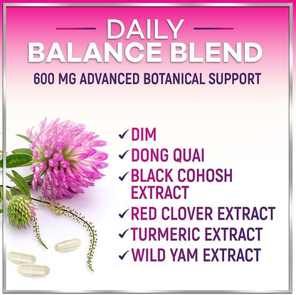 Menopause Supplements for Women - Hot Flash Night Sweats & Menopause Relief Pills - Probiotic Blend 8 Billion CFU Per Serving with Dong Quai & Black Cohosh - Vaginal, Digestive Support - 60 Capsules