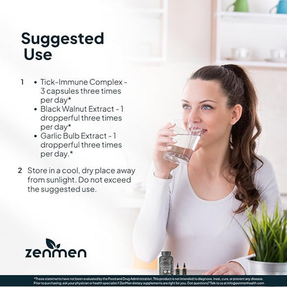 Zenmen Tick Defense Lite Method - Post Contact Protocol - 1 Tick Immune Support + 1 Garlic Tincture + 1 Green Black Walnut Tincture