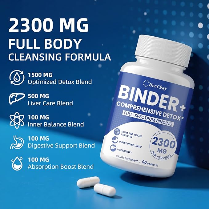 2300 MG Detox Binder Supplement – All-in-1 Detox Binder, Activated Charcoal, Zeolite, Bentonite Clay – Liver & Gut Detox Cleanse, Toxin Flush, Digestive, Max Absorption, 180 Vegan Capsules
