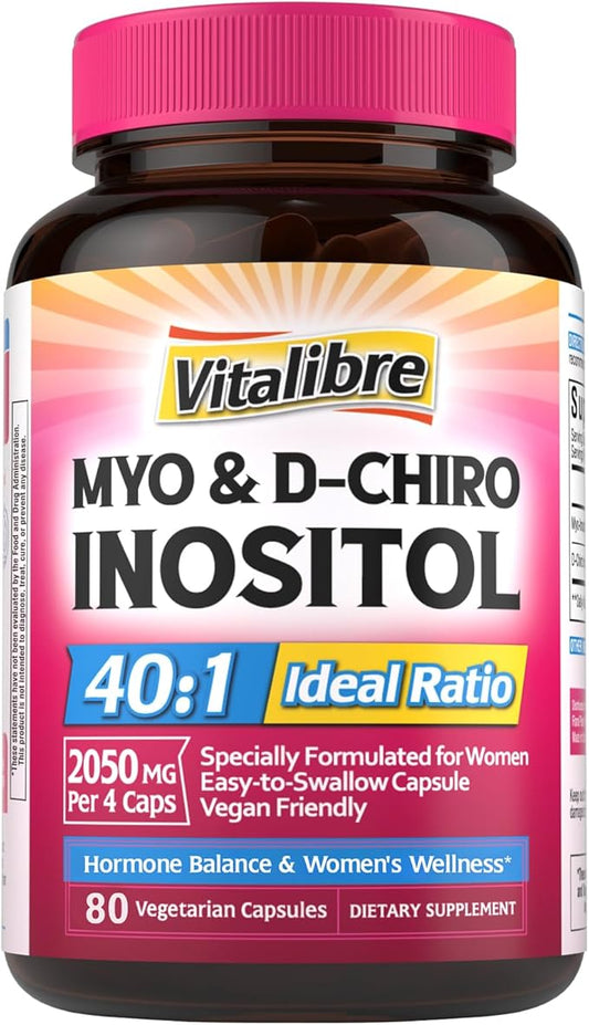 Inositol Supplement, Myo-Inositol & D-Chiro Inositol Supplements for Women, 40:1 Ideal Ratio, Hormone Balance and Women’s Wellness, 80 Vegan Capsules