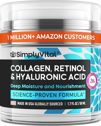 Anti-Aging Face Moisturizer with Retinol, Collagen & Hyaluronic Acid - Made in USA - Moisturizer Face Cream for Women & Men - Firming & Hydrating Neck Cream - Day & Night Skin Care - 1.7 fl oz