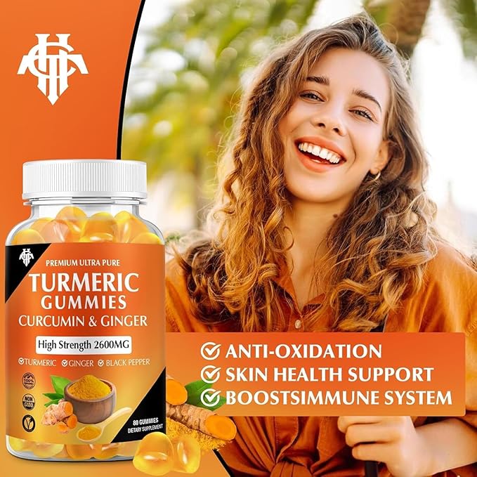 Turmeric Curcumin Gummies (2 Pack) - Turmeric Curcumin Supplements with Ginger & Black Pepper Gummies for Immune Muscle Support Healthy Skin - Vegan, Gluten Free, Low Sugar - for Adults