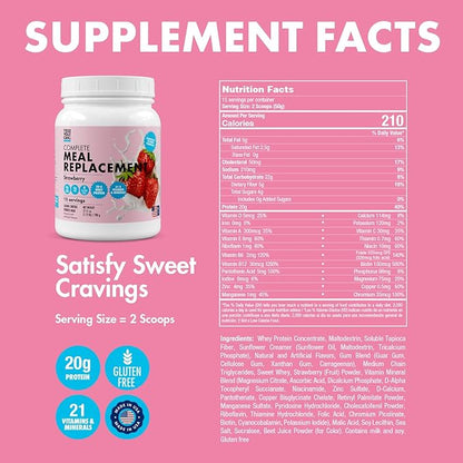 Yes You Can! Meal Replacement Shake - 20G Protein, 5G Fiber, 21 Vitamins & Minerals - Meal Replacement Protein Powder - Complete All-in-One Nutrition - 15 Servings (Strawberry)