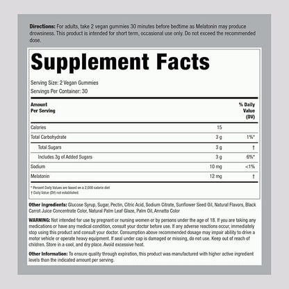 Piping Rock Melatonin Gummies 12mg | 60 Count | Maximum Strength Supplement for Adults | Berry Flavor | Vegan, Non-GMO, Gluten Free