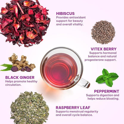 Hormone Balance Tea for Women – Raspberry Leaf, Dioscorea Persimilis, Hibiscus Tea Organic, Black Ginger for Menstrual Healthy Cycle Support, PMS & PCOS Support, Postpartum Recovery,30 Herbal Tea Bag