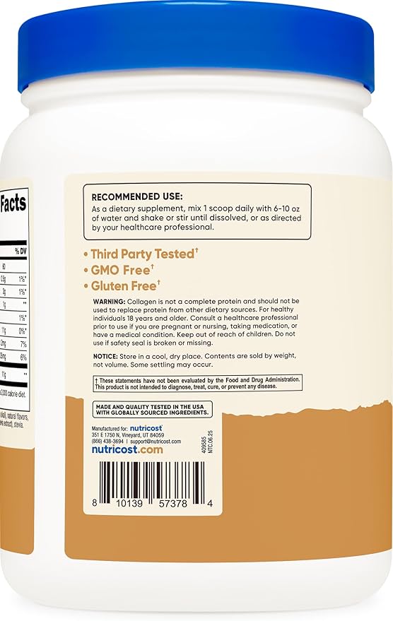 Nutricost Collagen Peptides Powder (Chocolate Peanut Butter Flavored) 1 LB - Grass-Fed Collagen Hydrolysate, Gluten-Free