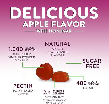 Apple Cider Vinegar Gummies for Weight Loss, Zero Sugar - Apple Cider Vinegar Powder 1000mg Per Serving - Vegan Apple Cider Vinegar Gummy for Detox & Cleanse - Sugar Free ACV Supplement - 120 Gummies