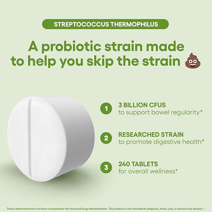 Streptococcus Thermophilus Probiotic Supplement 240 Tablets 3 Billion CFU Probiotics for Men & Women Supports Intestinal Digestive & Gut Health (240, Streptococcus Thermophilus)