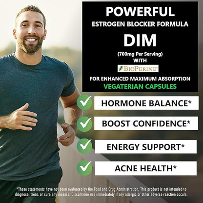 Pride Nutrition E-Block DIM Supplement 700MG Extra Strength Estrogen Blocker | Hormone Balance for Men and Women | M e n o p a u s e, Acne, Hot Flashes Relief, PCT & P r o s t a t e Support 60 Ct.