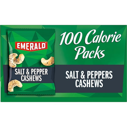 Emerald Nuts, Salt & Pepper Cashews, 100 Calorie Packs, 7 Count, 4.34 Oz (Pack of 4)