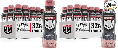 Muscle Milk Pro Advanced Nutrition Protein Shake, Slammin' Strawberry, 11.16 Fl Oz, 32g Protein, 1g Sugar, 16 Vitamins & Minerals, 5g Fiber, Bottled Liquid, Gluten Free, (Pack of 24)