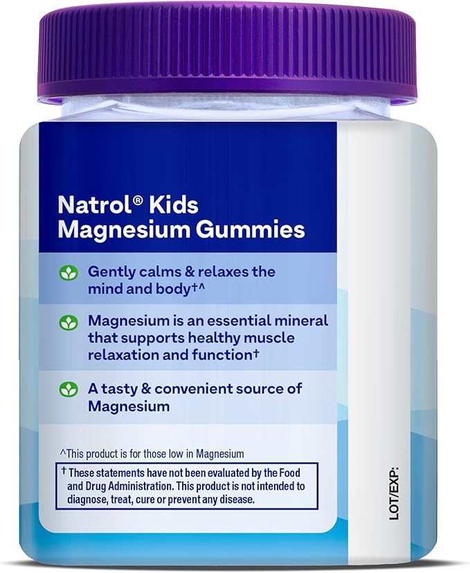 Natrol Kids Magnesium Citrate Gummies, Gently Calm & Relax Little Minds and Bodies, Plus Support Healthy Muscle Relaxation and Function, 30 Razzilicious Gummies, Up to a 30 Day Supply, (Pack of 2)