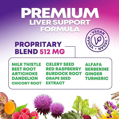 Gentle Liver Cleanse Detox & Repair Formula - Advanced Liver Support Supplement with Silymarin Milk Thistle, Dandelion Root, Artichoke Extract, Turmeric, Choline, & Beetroot - 240 Veggie Capsules