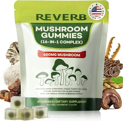 Mushroom Gummies 16-In-1 Mushroom Blend With Ashwagandha Gummies For Brain Health,Cognitive, Memory & Focus,Energy 0g Added Sugar Mushroom Supplement Lions Mane,Reishi,Cordyceps,Turkey Tail,Chaga (60)