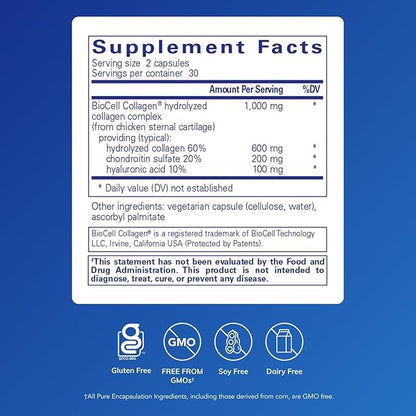 Pure Encapsulations Collagen JS - Skin & Joint Health* - 1,000 mg Hydrolyzed Biocell Collagen - Gluten Free & Non-GMO - 60 Capsules