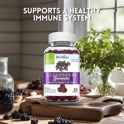 HERBION Elderberry Gummies with Vitamin C & Zinc, Healthy Immune System Support, Gluten-Free & Gelatin-Free, 60 Gummies for Adults & Children 4 Years & Above, Made in USA, Pack of 2