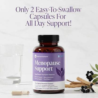 Menopause Supplements for Women - Natural Hormone Balance - Hot Flashes, Night Sweats, Sleep & Mood Support. with Sensoril® Ashwagandha, DIM, Chaste Berry & Black Cohosh Root - 60 Count