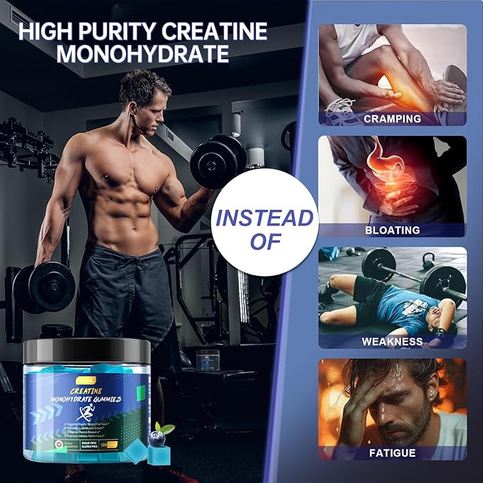 Creatine Monohydrate Gummies for Men & Women, Creatine Gummies for Muscle Strength & Builder, Energy Boost, Advanced Formula L-Taurine + Vitamin B12, Pre-Workout Supplement (120 Count (Pack of 1))