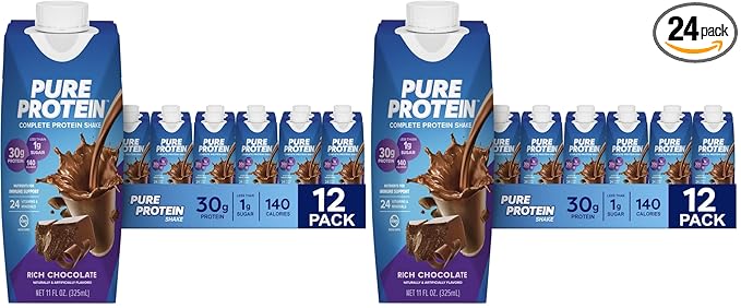 Pure Protein Chocolate Protein Shake,30g Complete-Protein,Ready to Drink and Keto-Friendly,Vitamins A,C,D,and E plus Zinc to Support Immune Health,11oz Bottles,(Pack of 24)