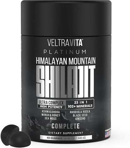 Himalayan Shilajit Gummies, 23-in-1 with Sea Moss, Ashwagandha, Tongkat Ali, Black Seed Oil & Rhodiola Rosea, Lab Tested, 60 Gummies