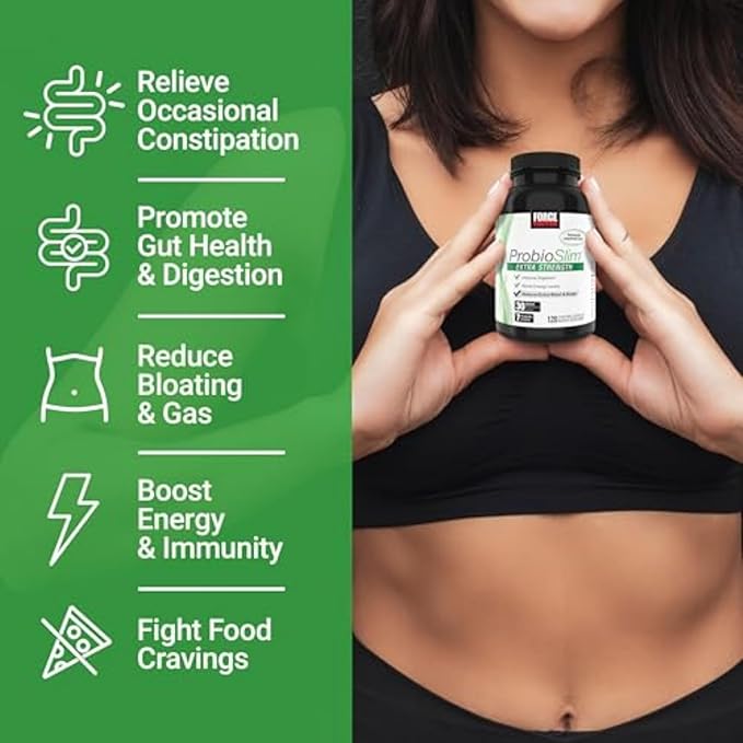 Force Factor ProbioSlim Extra Strength Probiotic Supplement for Women and Men with 30 Billion CFUs and Green Tea Extract for Gut Health Support, Bloating and Gas Relief, 360 Capsules, Pack of 3