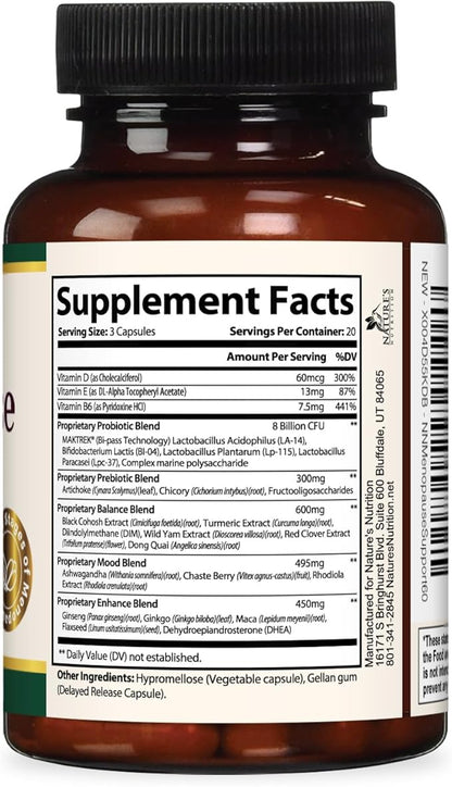 Menopause Supplement for Women - Natural Menopause Relief Support for Mild Hot Flashes & Night Sweats - Best Probiotics for Women, Dong Quai, Black Cohosh, Ashwagandha - Bottled in USA - 60 Capsules