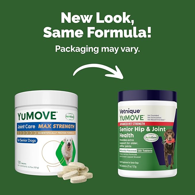 YuMOVE Hip & Joint Supplement for Senior Dogs with Advanced Strength Glucosamine, Omega 3, Hyaluronic Acid, Green Lipped Mussel, & Fish Oil for Dogs - 120 Chewable Tablets