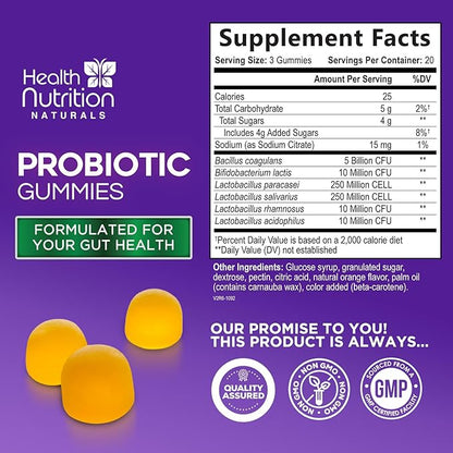Probiotic Gummies - Advanced Multi-Strain Probiotic Formula - Gut & Digestive Health Support Gummy - Bacillus Coagulans 5 Billion CFU Per Serving, Daily Acidophilus Probiotics Supplement - 60 Gummies