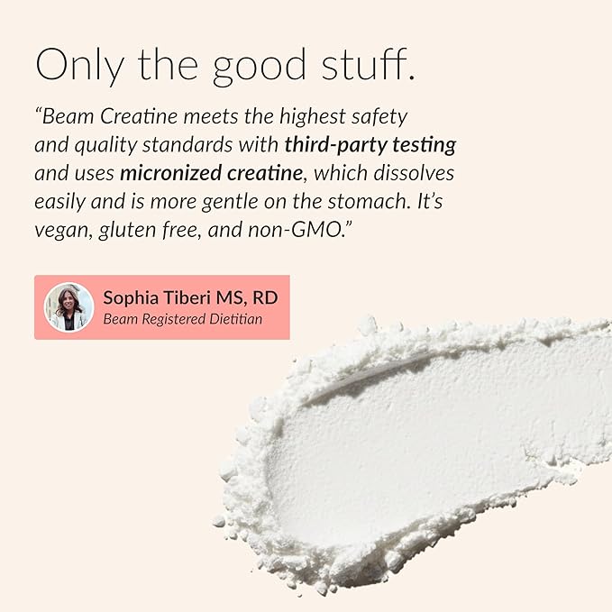 Beam Creatine Monohydrate Powder – 5g Micronized Creatine Monohydrate, Flavored Creatine for Women & Men, Muscle Strength, Growth & Cognitive Support, Raspberry Lemon Flavor, 30 Servings
