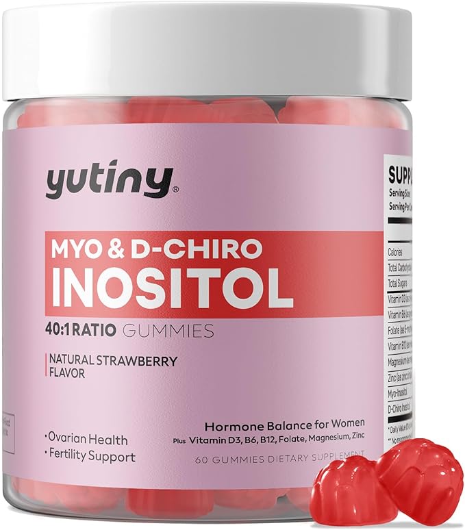 Myo-Inositol & D-Chiro Inositol Gummies, Vitamin B6 B12 & Folate for Women, Vegan, Sugar Free, Strawberry Flavor, 60 Count