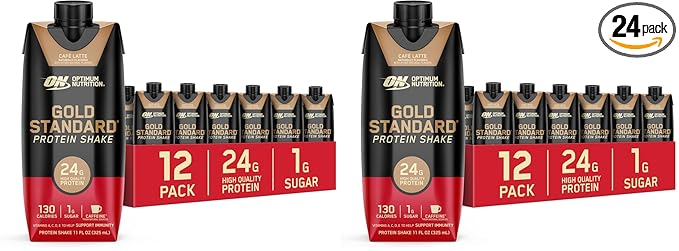 Optimum Nutrition Gold Standard Protein Shake,24g Protein,Ready to Drink-Protein Shakes,Gluten Free,Cafe Latte,11 Fl Oz,(Pack of 24)