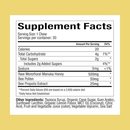 Plant People WonderBee Superfood Manuka Honey Chews – Daily Wellness & Energy Support – Bee Pollen & Propolis – Gluten-Free Supplement (30 Count)