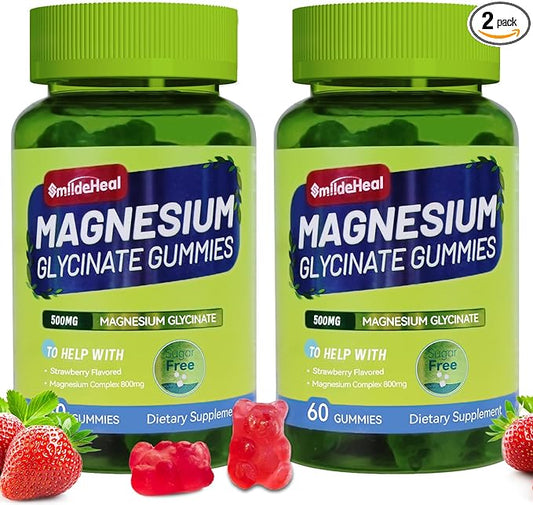 Magnesium Glycinate Gummies 500mg with L-Threonate 300mg - Sugar-Free Magnesium Potassium Supplement with Vitamin D, B6, CoQ10 - Strawberry Flavored - 120 Gummies