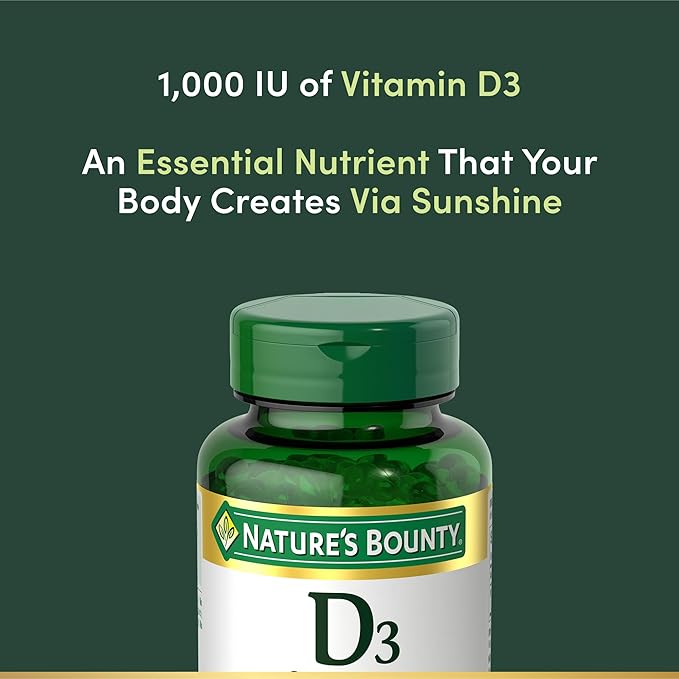 Nature's Bounty Vitamin D3 1000 IU Softgels,Immune Support,Promotes Healthy Bones,1 Softgel per Day,Gluten Free,350 Count (Pack of 2)