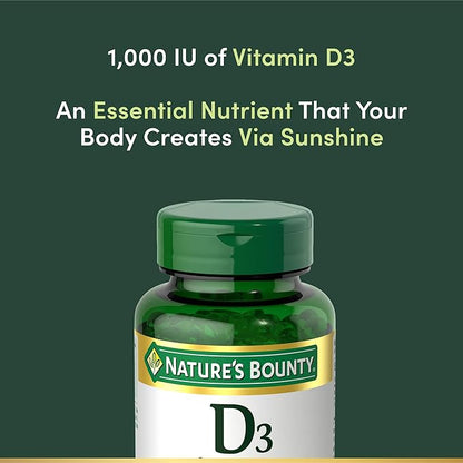 Nature's Bounty Vitamin D3 1000 IU Softgels,Immune Support,Promotes Healthy Bones,1 Softgel per Day,Gluten Free,350 Count (Pack of 2)