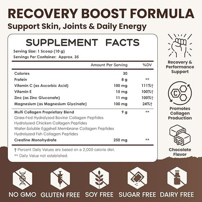 NATURE TARGET Chocolate Collagen Peptides Powder - Multi Collagen for Women with Vitamin C & Creatine, Supports Skin, Hair, Nails & Joint Health - Type I, II, III, V & X, Gluten Free, 35 Servings