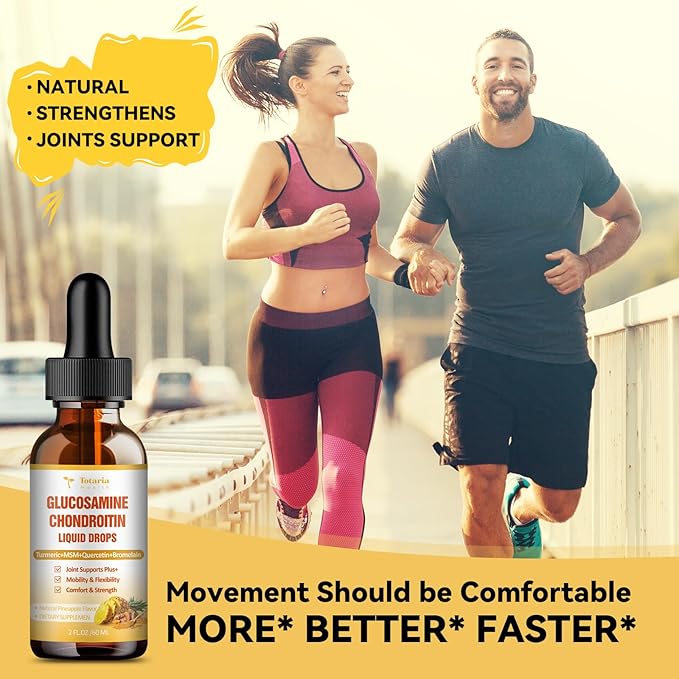 Totaria Glucosamine Chondroitin MSM Liquid Drops FSA-HSA - Joint Support Supplement for Mobility, Flexibility & Bones Chondroitin Sulfate Supplement Turmeric, Quercetin, Bromelain, MSM Oil 2 FL.OZ