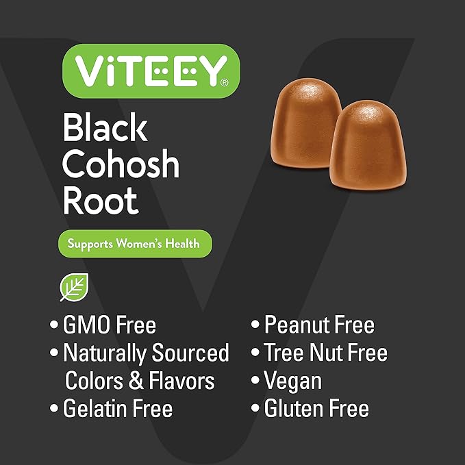 Viteey Black Cohosh Root Gummies - Menopause Relief for Hot Flashes and Night Sweats - Vegan, Gluten Free, Non-GMO - 60 Count