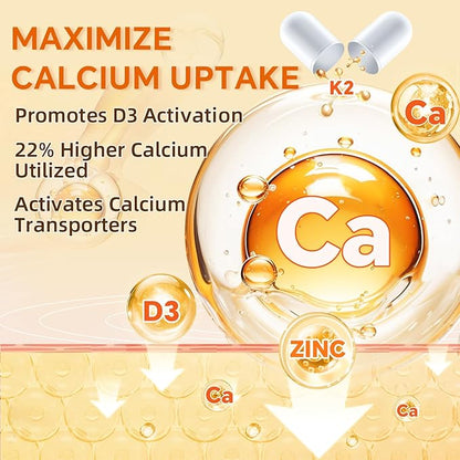 ZEBORA Vitamin D3+K2-5000 IU Vitamin D3 + 100 mcg K2 MK-7 - Maximum Absorption for Bone, Teeth, Heart & Immune Support - Easy to Swallow, Gluten-Free, 120 Capsules