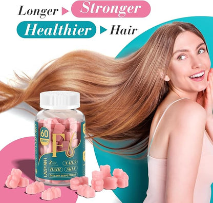 Biotin Gummies -Hair Skin and Nails Vitamins for Men & Women, Vegan Vitamin B7, Supports Hair Growth and Stronger Nails,30 Day Supply - Raspberry-60 Count